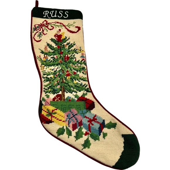 Christmas Needlepoint Stocking Vintage Monogrammed Russ - Picture 2 of 11
